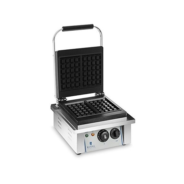 Royal Catering RCWM-2600-R Gaufrier double rond 2 x 1300 W, minuterie 15 min, téflon et aluminium, acier inoxydable 