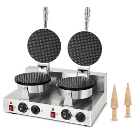 VERTES Gaufrier double, Appareil Cornets de Glace Professionnel, 48 Pièces/Heure, 2 Cônes de moulage, Réglable 0-300°C, Minut