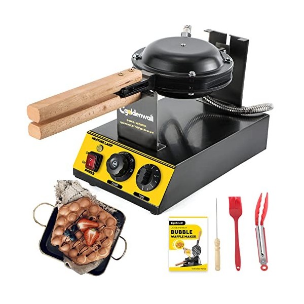 CGOLDENWALL Machine à Gaufres à Bubble Waffle - 1400W avec Revêtement Antiadhésif pour Café/Boutique de Desserts/Restaurant -