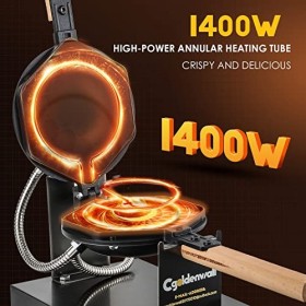 CGOLDENWALL Machine à Gaufres à Bubble Waffle - 1400W avec Revêtement Antiadhésif pour Café/Boutique de Desserts/Restaurant -