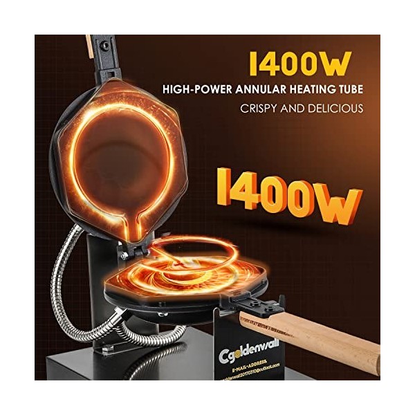 CGOLDENWALL Machine à Gaufres à Bubble Waffle - 1400W avec Revêtement Antiadhésif pour Café/Boutique de Desserts/Restaurant -