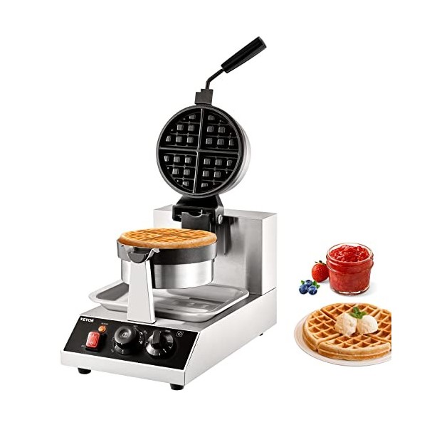 VEVOR Gaufrier Électrique 1300 W Moule 190,5x190,5x20 mm Machine à Gaufres avec Revêtement Anti-Adhésif Appareil à Croque-Mon