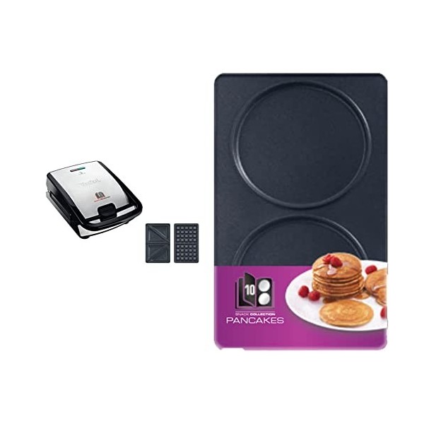 Tefal SW852D Snack Collection, Plaques Gaufres et Croque monsieur incluses, 2 Plaques Interchangeables, Noir/Acier Inoxydable