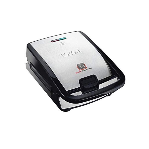 Tefal SW852D Snack Collection, Plaques Gaufres et Croque monsieur incluses, 2 Plaques Interchangeables, Noir/Acier Inoxydable