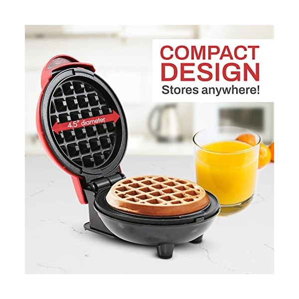Elite Gourmet EWM015R Mini gaufrier électrique compact avec plaques antiadhésives, pour gaufres, sandwichs et diverses prépar
