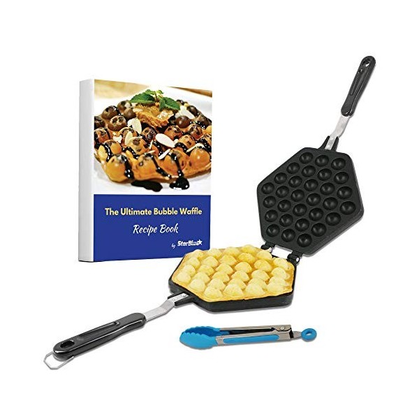 StarBlue Appareil A Bubble Waffles, Gaufres A Bulles, Avec Livre De Recettes Inclus Et Pince, Permet De Realiser En 5 Minutes