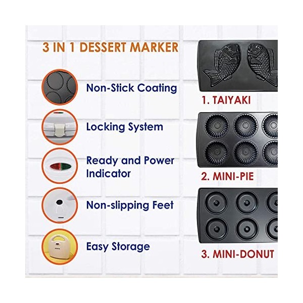 StarBlue Appareil Pour Petits Beignets, Tartes Et Quiches, Machine A Taiyaki, 3 En 1, Avec Plaque Amovible, 220-240 V CA, 50/