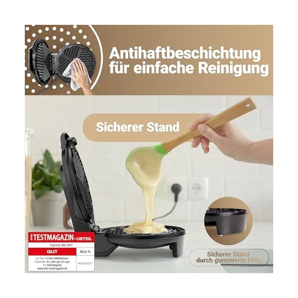 Gaufrier Électronique - Machine à Gaufre - Appareil à Gaufre Professionnel - Gaufrier en Forme de Coeur - WA3491 CLATRONIC