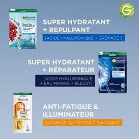 Garnier - Coffret 3 Masques Tissus - Hydratation, Éclat & Réparation - Application Facile & Rapide - Formule Vegan - Pour Tou