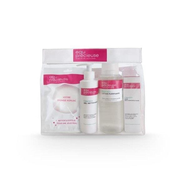 Eau Précieuse - Trousse Mes Indispensables 3 Soins visage - Lotion Purifiante - Gel Nettoyant - Soin Anti-Imperfections + 1 E