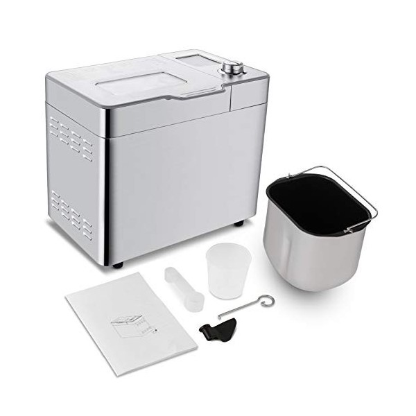 COOCHEER Backmeister Machine à pain 550 W avec 25 programmes, machine à pain en acier inoxydable entièrement automatique avec