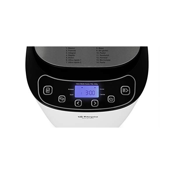 Orbegozo MHP 3500 Machine à pain automatique, 12 programmes préconfigurés, minuteur, écran LCD, cuve anti-adhésive, avec rece