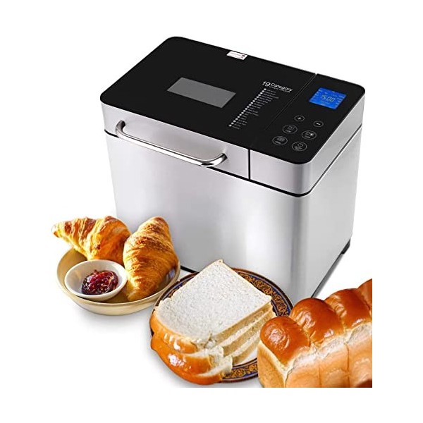 Machine à pain en acier inoxydable - 19 programmes de cuisson - Entièrement automatique - Pour 500 g, 750 g, 1000 g - 15 heur