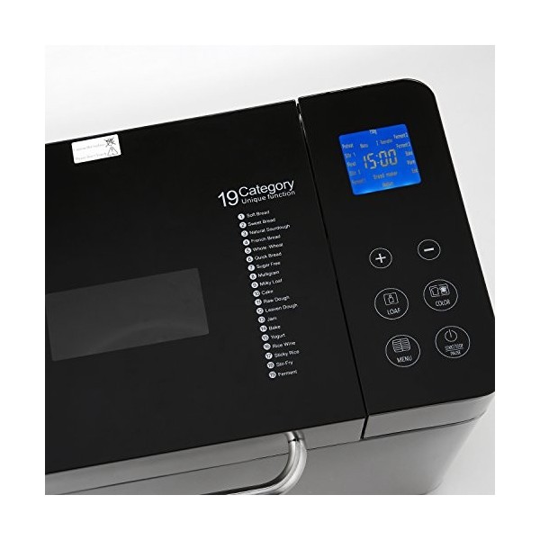 COOCHEER Machine à Pain 19 Programmes, Machine à Pain Automatique pour Pain, Baguette, et Yaourt, Antiadhésif, Minuteur Progr