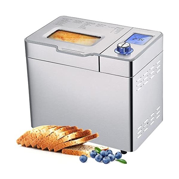 MEYKEY Machine à pain dune capacité jusqu’à 900 g, Programmes intelligents et automatiques, 3 tailles de pain, 550W, 36 x 22