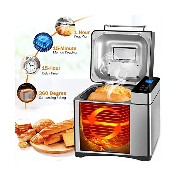 COOCHEER Machine à pain entièrement automatique, 710 W, machine à pain croustillant et programmable pour faire du pain, avec 