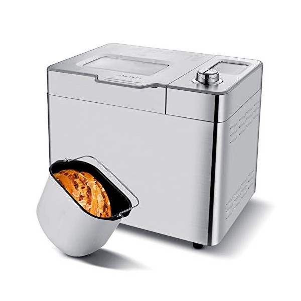 Machine à pain en acier inoxydable avec 25 programmes de cuisson, 3 couleurs de cuisson et 3 niveaux de brunissage 450W