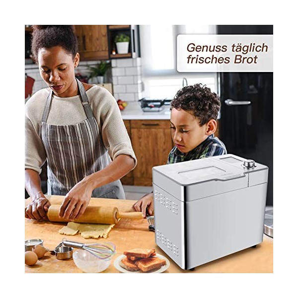 Machine à pain en acier inoxydable avec 25 programmes de cuisson, 3 couleurs de cuisson et 3 niveaux de brunissage 450W