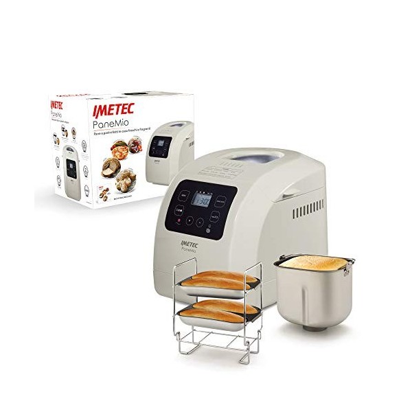 Imetec Machine à Pain PaneMio, Pétrin à Levure et Cuisson, 12 Programmes, Panier à Pain, Accessoire à Sandwich, 3 Niveaux de 