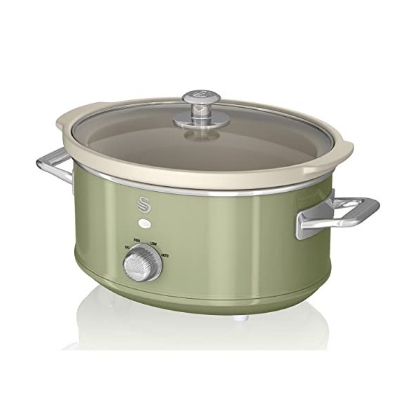 Swan Retro SF17021CNEU Mijoteuse 3,5L Récipient Amovible, Antiadhésif en Céramique Libre PFOA et PTFE, 3 Niveaux de températu