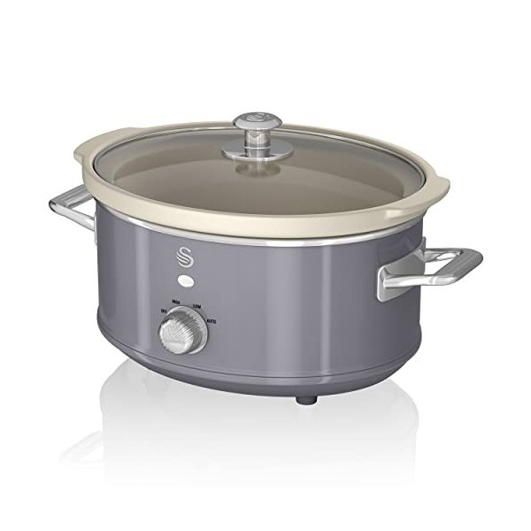 Swan Retro SF17021CNEU Mijoteuse 3,5L Récipient Amovible, Antiadhésif en Céramique Libre PFOA et PTFE, 3 Niveaux de températu