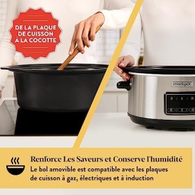 Crockpot Sizzle & Stew Digital Slow Cooker | 6.5 L 8+ personnes | Bol amovible à induction pour la cuisson des viandes et d