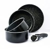 Herzberg HG8053 BLK Batterie De Cuisine, Lot de 3 Casseroles Induction et 2 Poeles Tous Feux de différentes tailles et 1 gant