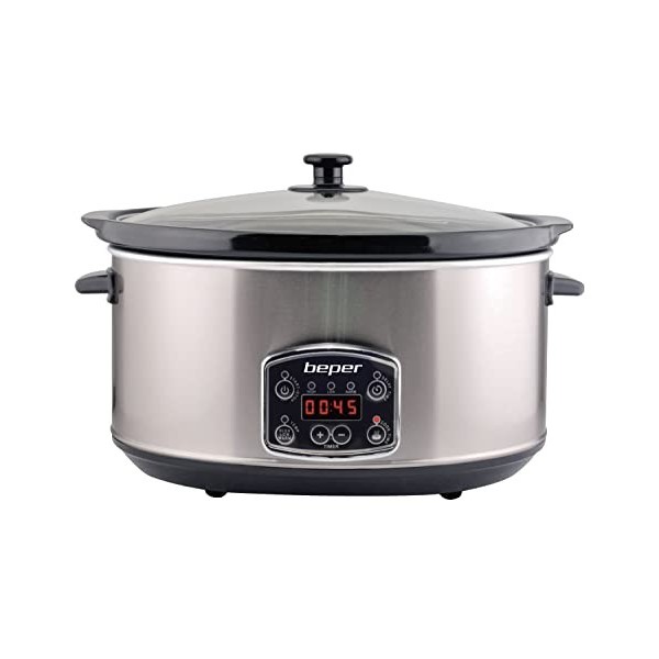 BEPER BC.510 Slow Cooker Electrique, Cuve Amovible Anti Adhésive 2en1, 3 Programmes de Cuisson 280 W, 4,5 L, Céramique, Verre