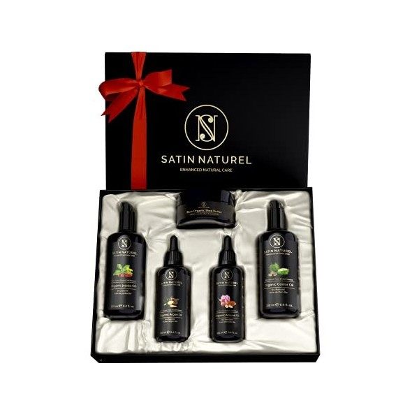 Coffret Cadeau Femme, Cadeau Anniversaire Femme de 5 Huile et Crème Bio - Beurre de Karité Huile Argan, Ricin, Amande, Huile 