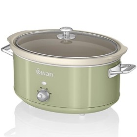 Swan Retro SF17031GNEU Mijoteuse, Récipient de Cuisson Amovible de 6,5 Litres, Slow Cooker, Céramique Antiadhésive sans PFOA 