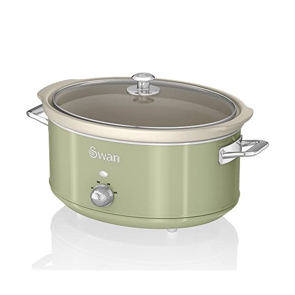 Swan Retro SF17031GNEU Mijoteuse, Récipient de Cuisson Amovible de 6,5 Litres, Slow Cooker, Céramique Antiadhésive sans PFOA 