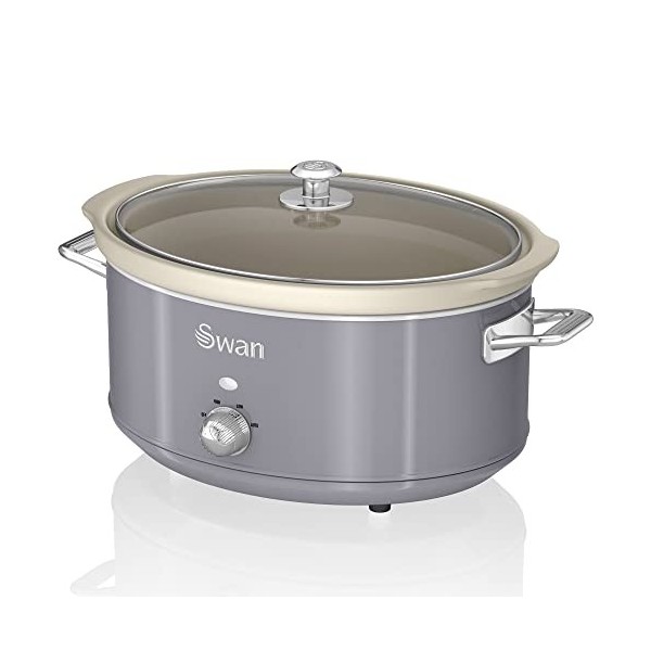 Swan Retro SF17031GNEU Mijoteuse, Récipient de Cuisson Amovible de 6,5 Litres, Slow Cooker, Céramique Antiadhésive sans PFOA 