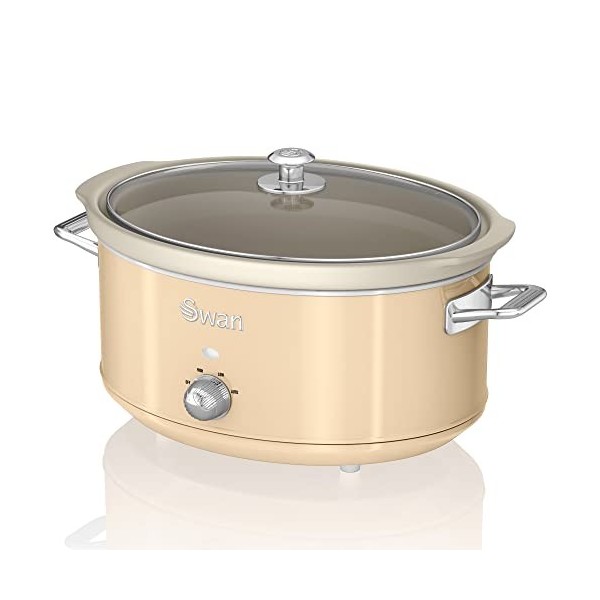Swan Retro SF17031GNEU Mijoteuse, Récipient de Cuisson Amovible de 6,5 Litres, Slow Cooker, Céramique Antiadhésive sans PFOA 