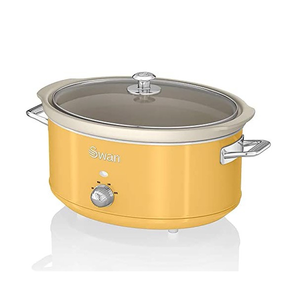 Swan Retro SF17031GNEU Mijoteuse, Récipient de Cuisson Amovible de 6,5 Litres, Slow Cooker, Céramique Antiadhésive sans PFOA 