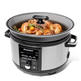 Eamoment Mijoteuse programmable 5L avec minuterie, multicuiseur électrique 4 en 1, cuisson lente haute/cuisson lente basse/ri