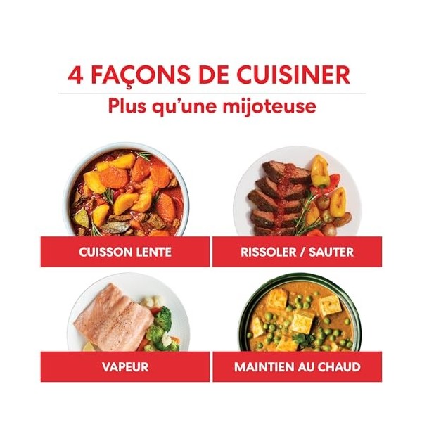 Instant Mijoteuse Supérieur Electrique Programmable Familial , Couvercle en Verre, Cuisson Lente, Maintien au Chaud, Rissole