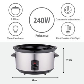 Alpina Mijoteuse Electrique - 3,5 litres - 3 Niveaux de Chaleur - Ceramique/Inox