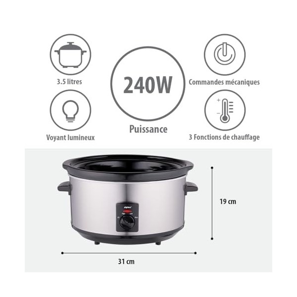 Alpina Mijoteuse Electrique - 3,5 litres - 3 Niveaux de Chaleur - Ceramique/Inox