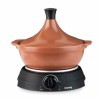 H.Koenig TAJ3 Tajine Electrique 3 L en terre cuite, Mijoteuse, Poignée, Acier Inoxydable, Tajines et Couscous, Thermostat Rég