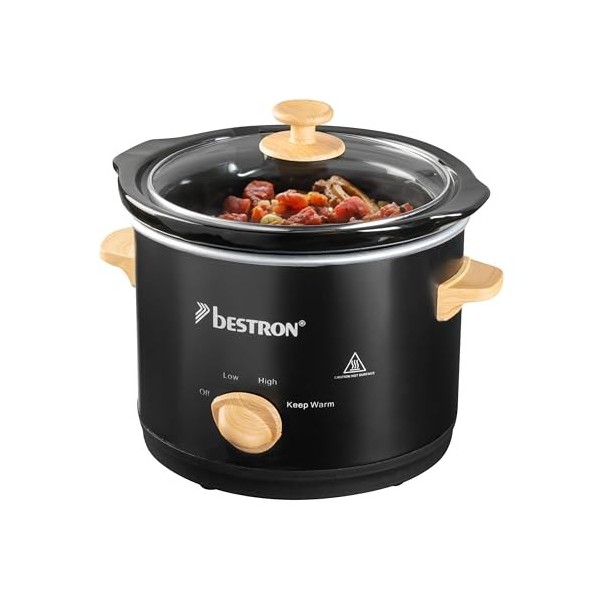 Bestron Mijoteuse électrique, Cuisinière à jonglerie avec poêle en céramique & couvercle en verre, thermostat à 3 niveaux, id