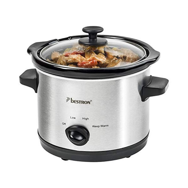Bestron Mijoteuse électrique, Cuisinière à jonglerie avec poêle en céramique & couvercle en verre, thermostat à 3 niveaux, id