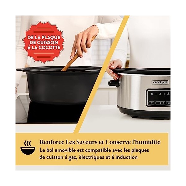 Crockpot Sizzle & Stew Digital Slow Cooker | 3.5 L 3-4 personnes | Bol amovible à induction pour la cuisson des viandes et 