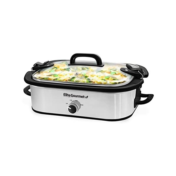 Elite Gourmet MST-5240SS Mijoteuse avec couvercle verrouillable, température réglable, fonction de maintien de la chaleur, pa