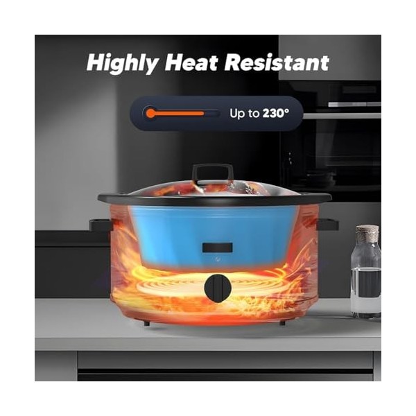 Povxlum Revêtement en silicone réutilisable pour mijoteuse de 5,7 l, bleu, durable, facile à installer