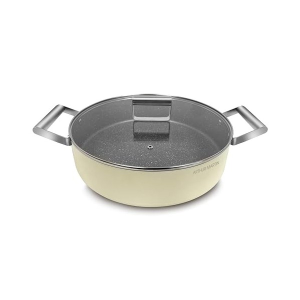 ARTHUR MARTIN, Faitout bas 28 cm Grand Chef, Aluminium forgé, revêtement anti adhérent, poignées et anses en acier rivet et c