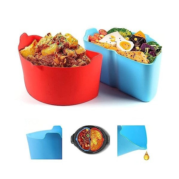 Diviseur pour Mijoteuse 2 Pièces, Doublure De Mijoteuse en Silicone 6 Qt, Doublure De Mijoteuse Anti Fuite Réutilisable, Sépa