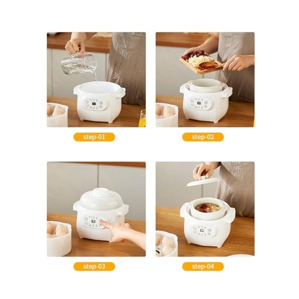 HEEPDD Pot Intérieur en Céramique 1L 200W, Mijoteuse électrique, Minuterie et Réservation pour Ragoût isolé dans leau Saine 