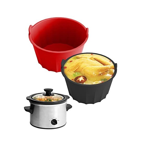 2 Pièces Doublure de Mijoteuse, Doublure en Silicone Réutilisable Anti-Fuites Résistant à la Chaleur Liner Séparateur de Mijo