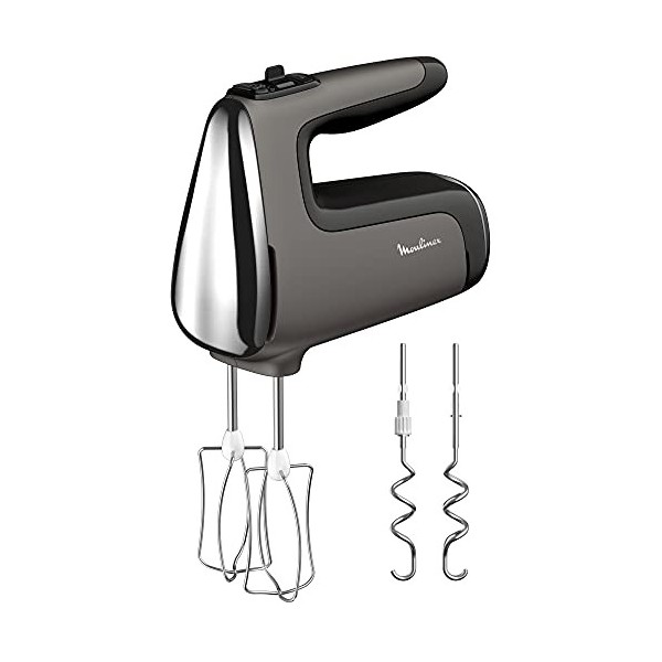 Moulinex PrepMix Batteur Electrique 5 Vitesses 2 Fouets 2 Crochets Pétrisseurs Inox Batteur Polyvalent et Ergonomique Access