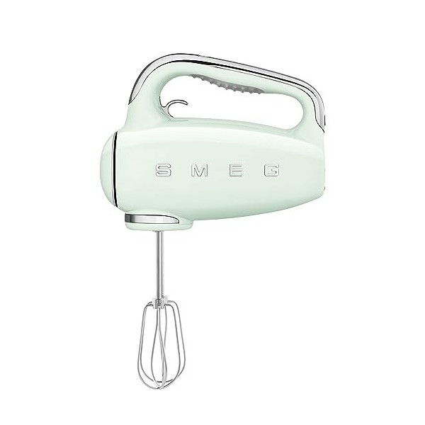 Smeg, Batteur Électrique HMF01BLEU, 9 Niveaux de Vitesse, Fonction Turbo, Système de Démarrage Progressif, 4 Batteurs, 2 Croc